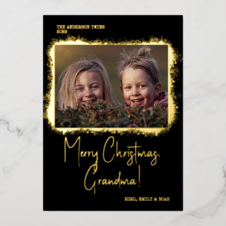 Modern Script Font Photo Christmas Foil Holiday Card