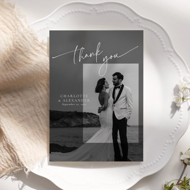 Modern script font photo wedding thank you card (Creator Uploaded)