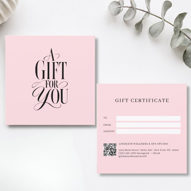 Modern Script Font Pink QR Code Gift Certificate (Modern Script Font Pink QR Code Salon Gift Certificate)