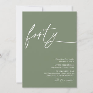 Modern Script Fortieth Birthday Party  Invitation