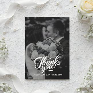 Modern Script Full Photo Wedding Custom Thank You 