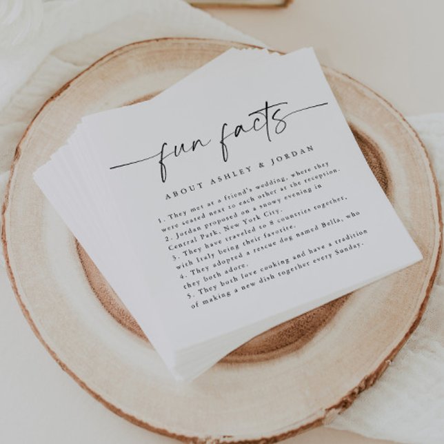Modern Script Fun Facts Wedding Napkins (Creator Uploaded)