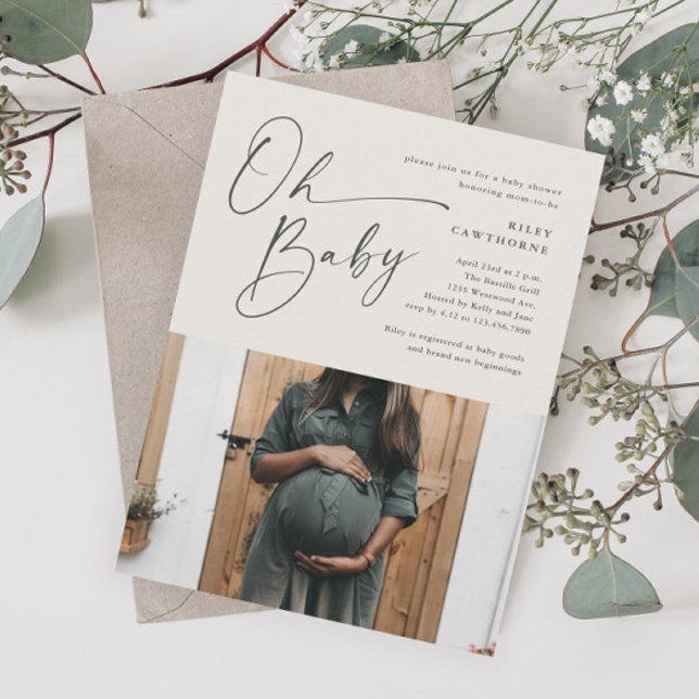 Modern Script Gender Neutral Photo Baby Shower Invitation (Creator Uploaded)