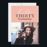 Modern script & geometric 30th birthday photo<br><div class="desc">Modern script & geometric thirtieth birthday photo invite. Geometric backer pattern. Colour can be changed.</div>