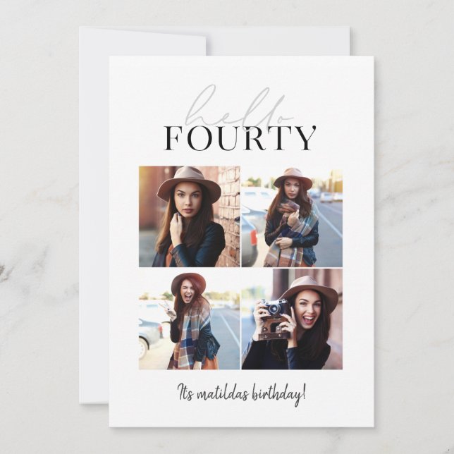 Modern script & geometric 40th birthday multiphoto (Front)