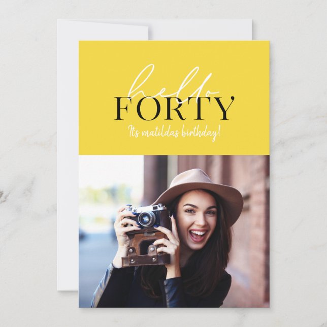 Modern script & geometric 40th birthday photo (Front)