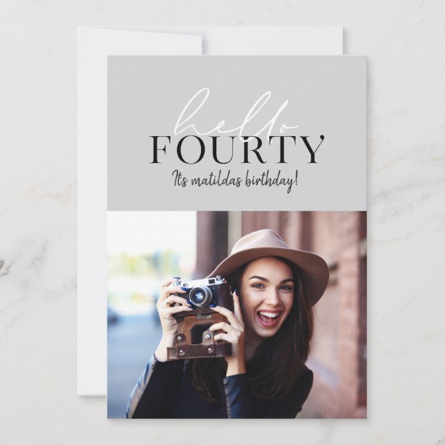 Modern script & geometric 40th birthday photo (Front)