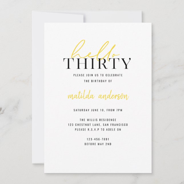 Modern script & geometric thirtieth birthday (Front)