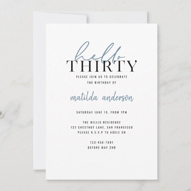 Modern script & geometric thirtieth birthday (Front)