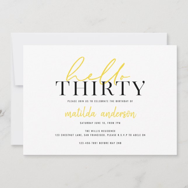 Modern script & geometric thirtieth birthday (Front)