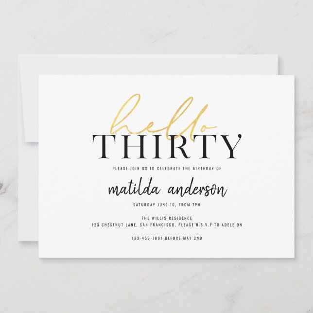 Modern script & geometric thirtieth birthday (Front)