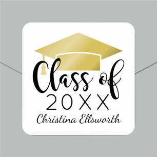 Modern Script Gold 2021 Custom Graduation Square Sticker