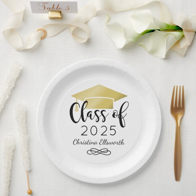 Modern Script Gold 2025 Custom Graduation Paper Plate (Wedding)
