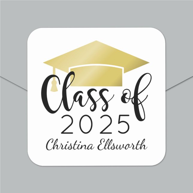 Modern Script Gold 2026 Custom Graduation Square Sticker (Creator Uploaded)