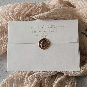 Modern Script   Gold and Cream Christmas Card Envelope