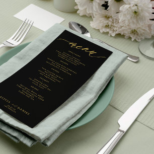 Modern script gold black wedding menu