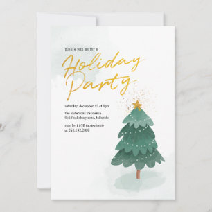Modern Script Gold Christmas Tree Holiday Party Invitation