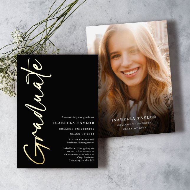 Modern Script Gold Foil Graduation Announcement (Creator Uploaded)