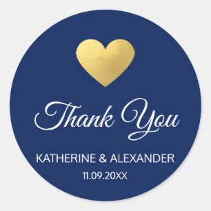 Modern Script Gold Heart Navy Blue Wedding Seals