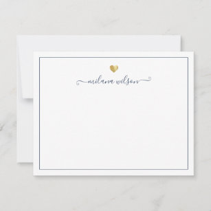 Modern Script  Gold Heart Personalised Blue Girly Card