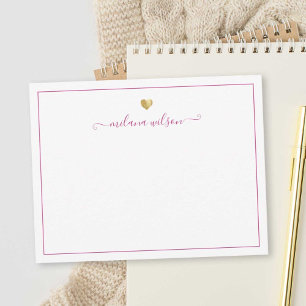 Modern Script Gold Heart Personalised Pink Girly Card