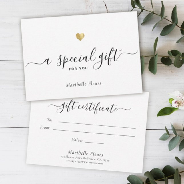Modern Script Gold Heart Special Gift Certificate (Creator Uploaded)