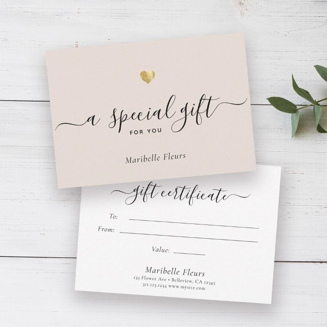 Modern Script Gold Heart Special Gift Certificate (Creator Uploaded)