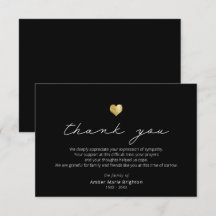 Modern Script Gold Heart Sympathy Thank You Card