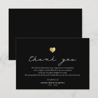 Modern Script Gold Heart Sympathy Thank You Card