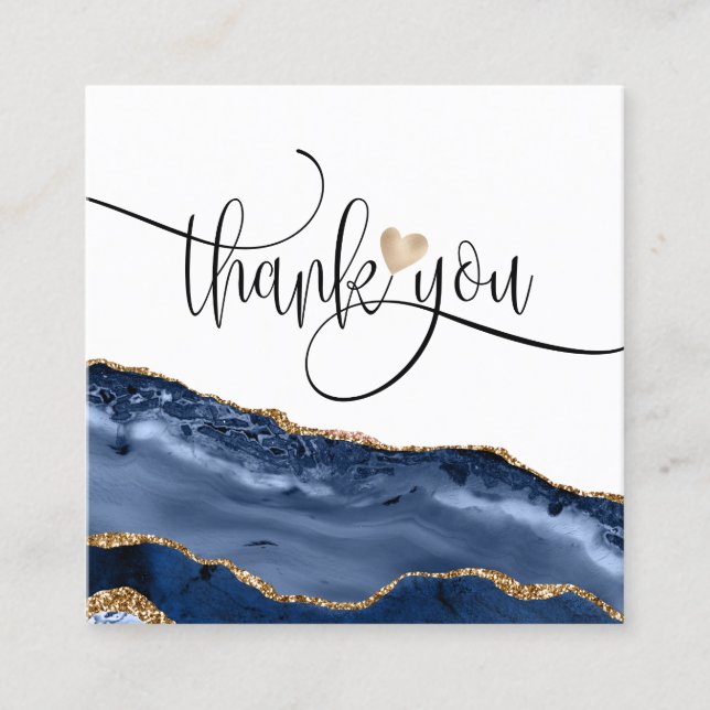 modern script gold heart thank you for your order square business card (Front)