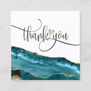 modern script gold heart thank you for your order square business card