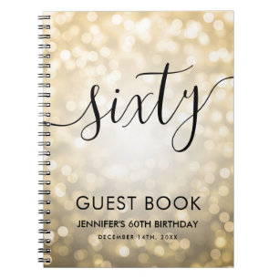 Modern Script Gold Lights 60th Birthday GUEST BOOK