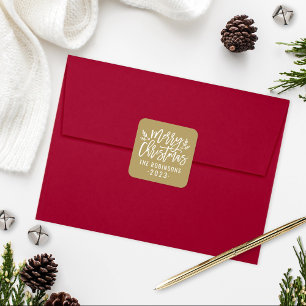 Modern Script Gold Merry Christmas Custom Square Sticker