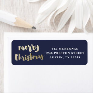 Modern Script Gold Merry Christmas Return Address Label