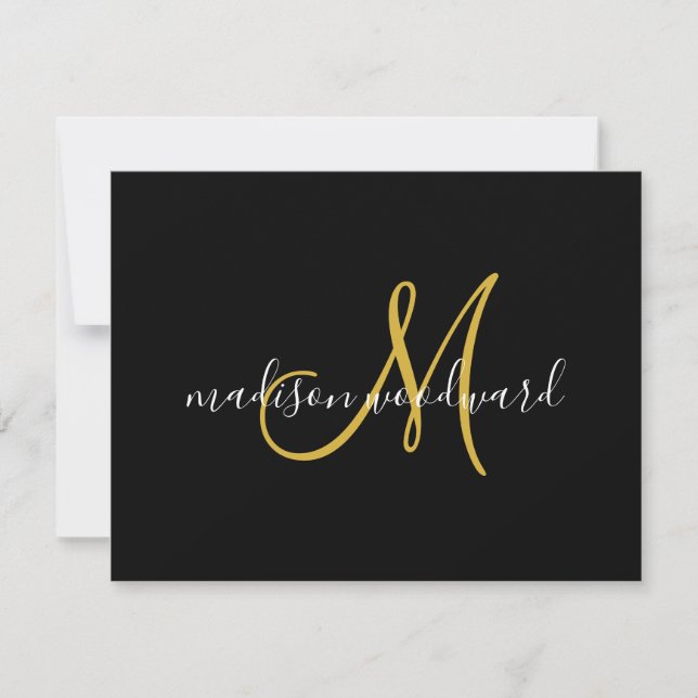 Modern Script Gold Monogram Black Card (Front)