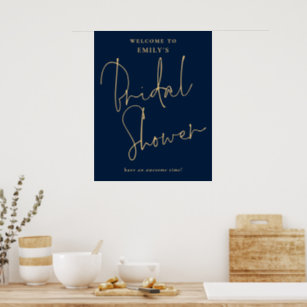 Modern Script Gold Navy Welcome to Bridal Shower Poster