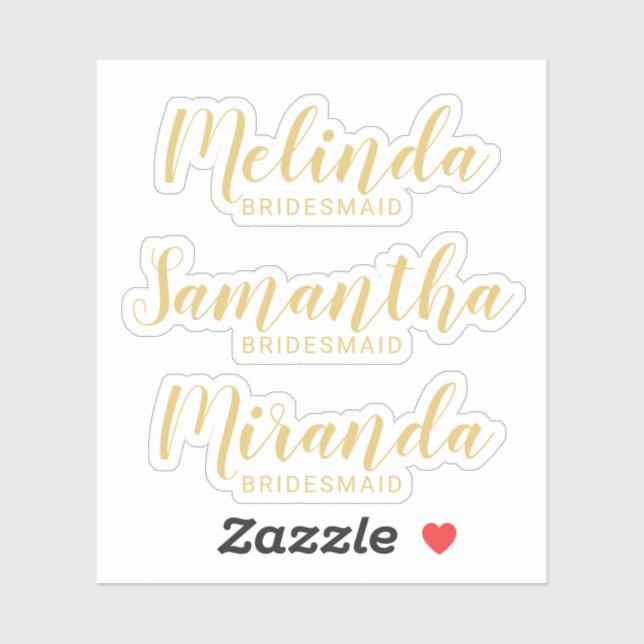 Modern Script Gold Personalised Bridesmaid's Name (Sheet)