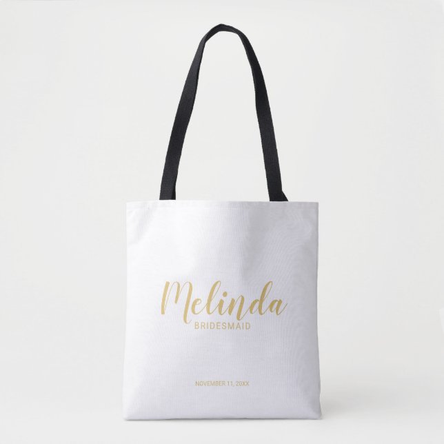 Modern Script Gold Personalised Bridesmaids Tote Bag (Front)
