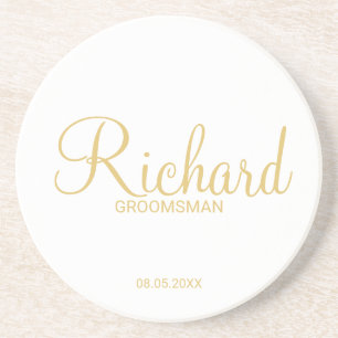 Modern Script Gold Personalised Groomsman Coaster