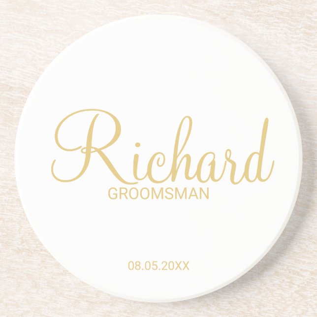 Modern Script Gold Personalised Groomsman Coaster (Front)