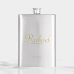 Modern Script Gold Personalised Groomsman Hip Flask<br><div class="desc">Modern Gold Personalised Groomsman Gifts featuring personalised groomsman's name in gold modern script font style with title and wedding date in modern sans serif font style. Also perfect for best man, father of the bride, bridesmaid, maid of honour, mother of the bride and more. Please Note: The foil details are...</div>