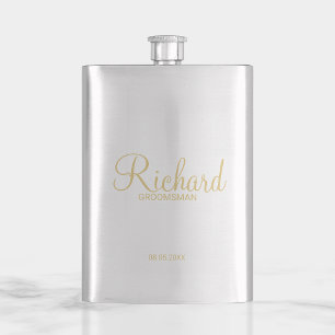 Modern Script Gold Personalised Groomsman Hip Flask