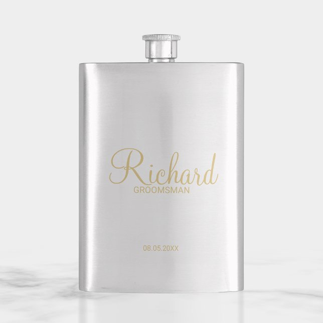 Modern Script Gold Personalised Groomsman Hip Flask (Creator Uploaded)