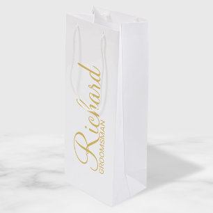 Modern Script Gold Personalised Groomsman Wine Gift Bag