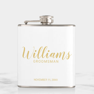 Modern Script Gold Personalised Groomsmen Hip Flask