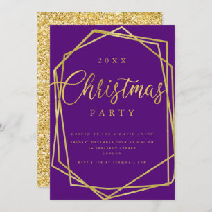 MODERN Script Gold Purple Frame Christmas Party Invitation