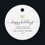 Modern Script Gold Snowflake Holiday Business Favour Tags<br><div class="desc">Modern minimalist business holiday gift tag with elegant script calligraphy reading HAPPY HOLIDAYS under a printed golden snowflake. Below is space for your custom message as well as additional space on the back for more detailed greetings.</div>