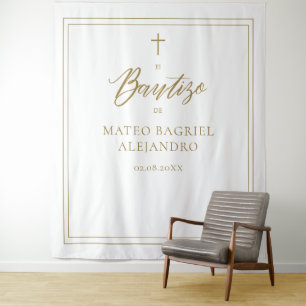 Modern Script Gold Spanish Bautizo Backdrop Tapestry
