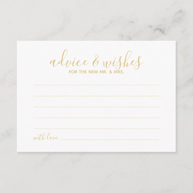 Modern Script Gold Wedding Advice and Wishes Card (Front)