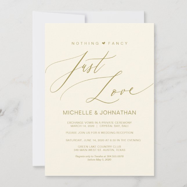 Modern Script, Gold, Wedding Elopement Reception Invitation (Front)